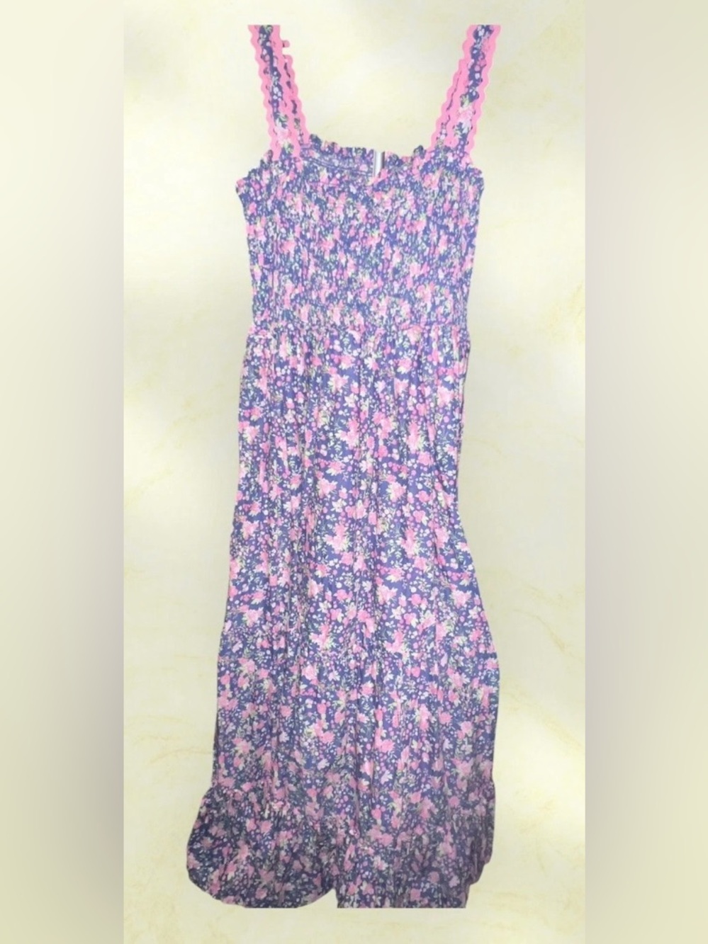 Simply Shabby Chic Floral Smocked Maxi Dress Pink Ric Rac Tiered Prairie XL